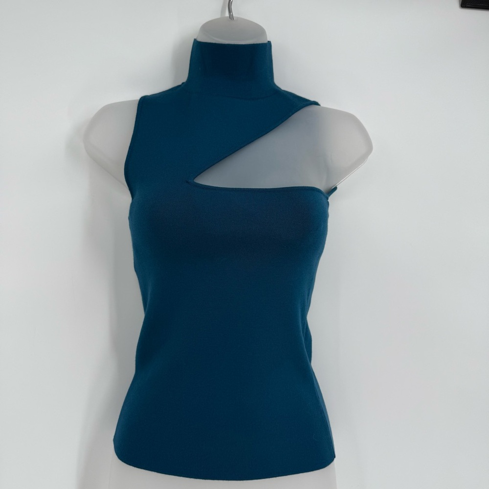 Alice + Olivia Kiki Blue-green mock neck Cutout Tank  Size Small Sleeveless - Picture 9 of 9